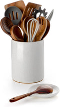 Nucookery Utensil Holder with Spoon Rest, 6.4'' Large Ceramic Kitchen Utensil Crock, Heavyweight Countertop Organizer Holds 10–15 Utensils, Easy Clean, Non-Slip Cork Base