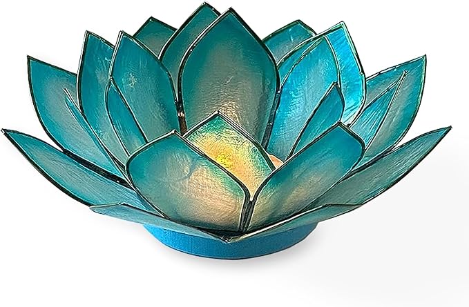 Om Gallery Capiz Shell Lotus Flower Decor Tealight Candle Holder for Serene Ambiance - Handmade Decorative Candle Holders for Meditation, Yoga, and Relaxation, Cool Water