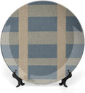 Geometric Asian Check in Blue Vintage Plates of 6", 7", 8", 10", Personalized Christmas Design Porcelain Dessert Plate Set, Customize Gifts, Kitchen Farmhouse Decorations Club, Unique Art with Stand