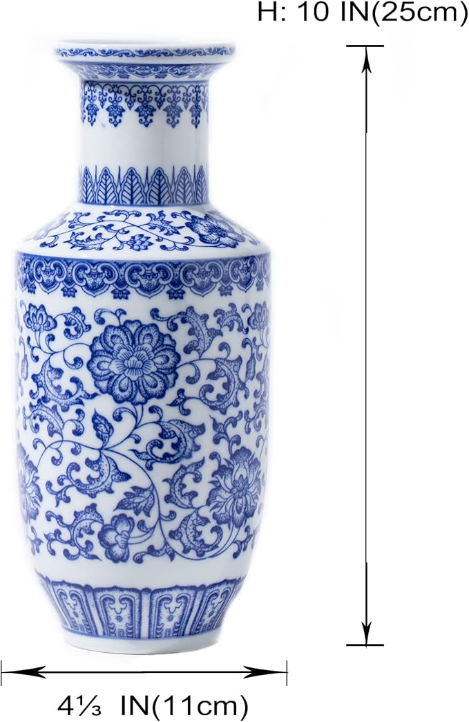 Blue and White Vase, Blue Vase, Chinoiserie Vase, Ginger Jar Vase for Home Decor, Porcelain Decor,10" H