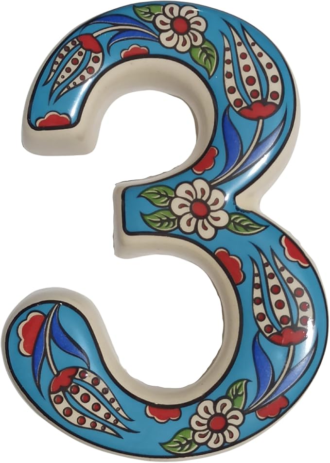 Large Ceramic Housewarming Sign Ceramic Address Plaque House Numbers Sign Door Personalized Coloured Decorative Hand Decoratede Housewarming Gifts Tulip Design 12 * 9 cm (Turquoise, 3)