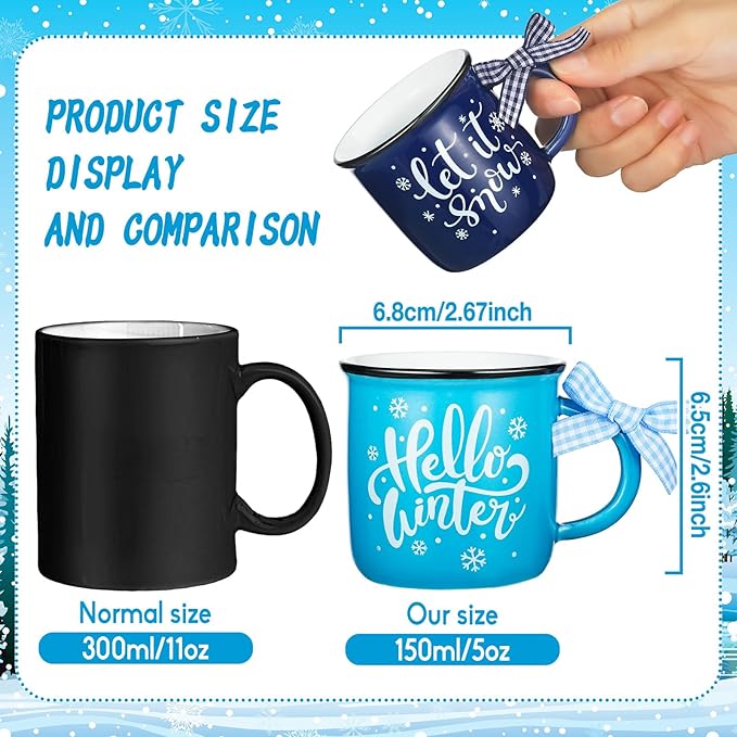 Hello Winter Snowman Mini Coffee Mugs Set of 6 Let It Snow Snowflake Mini Cups Tiered Tray Decor for Xmas Winter Holiday Kitchen Coffee Bar Decorations Housewarming Gift
