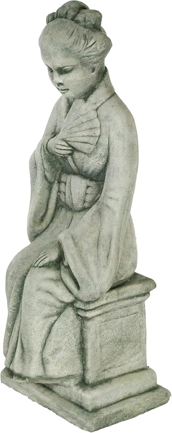 Sitting Geisha on Pedestal Garden Statue Concrete Asian Sculpture