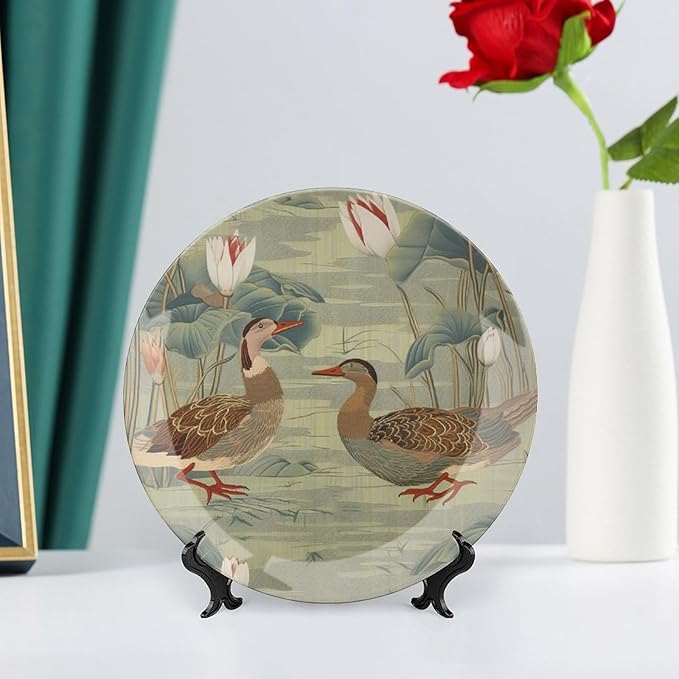Aqua Lotus Garden China Plates for Display Household Office Supplies Kitchen Wedding Holiday Party Decorations Personalized Gifts for Men Women Halloween, 6", 7", 9", 10"
