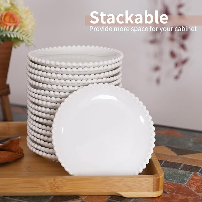 OMAYKEY 5.5 Inch Small Ceramic Dessert Plates Set of 18, Small Appetizer Plates, Porcelain Round Shaped Mini White Plate, for Cake Waffles Snacks Side Dish, Oven Microwave Dishwasher Safe