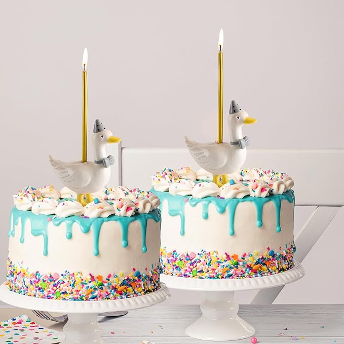Mumufy Silly Goose Cake Candle Holders with Birthday Candle One Birthday Party Supplies Mini Cute Cake Topper Stand Candlestick for Kids Baby Shower Party Celebration, 3.15 Inch(Goose,Grey)