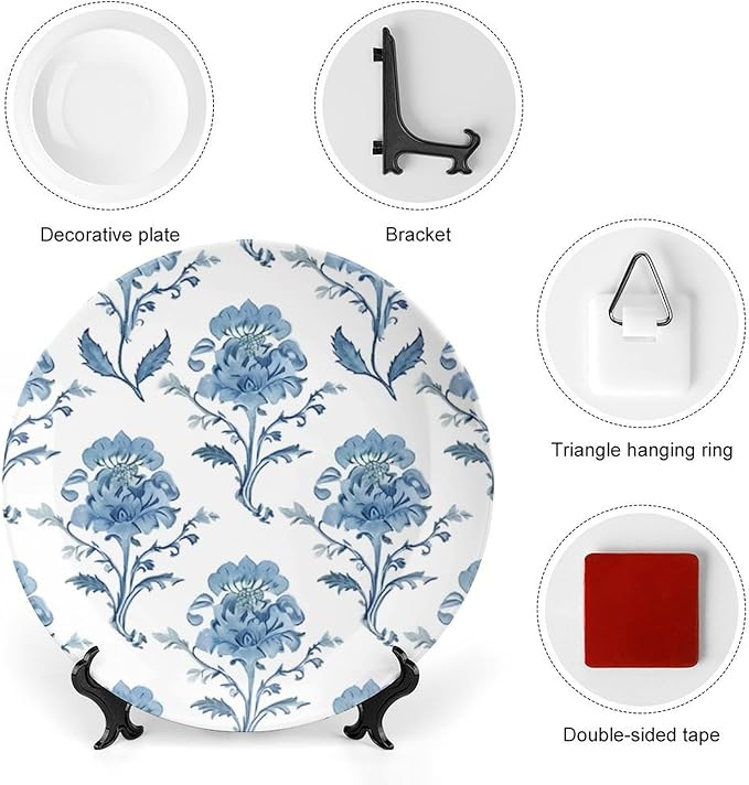 Mughal Flower in Monsoon Fashion Plates of 6", 7", 9", 10", Customize Wall Art Hanging Plate, Kitchen Art Decoration Decorations Office, with Display Stand And Hook Up