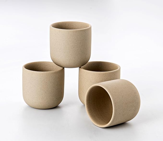Ceramic Espresso Cups Set of 4,Double Espressos Shot Cup,4 oz Ceramic Cups,Small Coffee Cups,Tea Cups Set of 4,Espresso Accessories (Natural Beige, S)