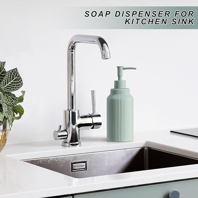Modern Ceramic Soap Dispenser for Bathroom，14oz Ceramic Soft Touch Hand Lotion Dispenser with Pump，Liquid soap Dispenser for Kitchen (Green)