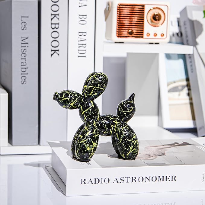 Creative Black Balloon Dog Statues Small Ceramic Animal Sculpture Modern Home Decor Living Room Desktop Decorations Bedroom Office Cabinet Ornament (Black-C)
