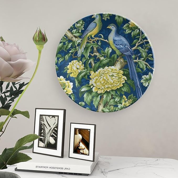 Vintage Plates Pagoda Garden Imperial Green Chinoiserie Peacock Customize Decor for Wall Display Festival Housewarming Gifts Ceramic Ornaments Dessert Plates Unique Art with Stand, Gifts