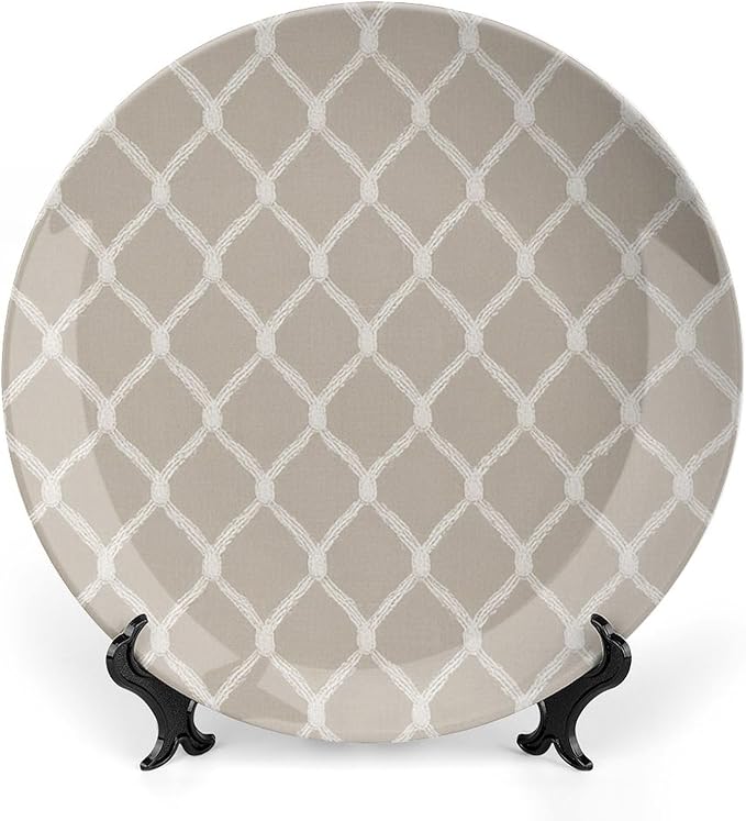 Geometric Asian Check Plates Ceramic Decor for Farmhouse Housewarming Gifts Wedding Customize Birthday Idea Gifts Wall Hanging Decoration with 1 Display Stand, Multi Sizes by Choosing