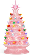 Joiedomi 15" Ceramic Christmas Tree, Table Top Christmas Decor with Star Topper, Vintage Pre-lit Xmas Tree with Multicolored LED Lights, Battery Operated Hand-Painted Xmas Decorations Indoor Home