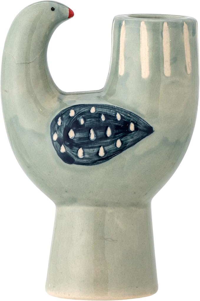 Bloomingville Trudy Ceramic Candle Holder Bird Blue Green for 1 Candle 12 x 8 cm