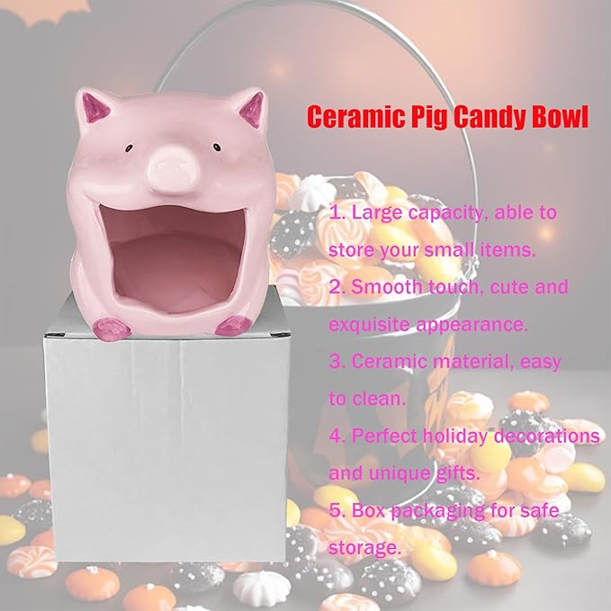 Pig Shaped Candy Bowl,Candy Servers Bowl, Cute Pig Jewelry Dish, Funny Ceramic Box Tray for Snacks Holder Holiday Ornament, 1 Piece