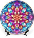 Decorative Plates, Moroccan Floral Stained Glass Design Ceramic Dinner Plate Home Wobble-Plate with Display Stand, Wall Hanging Decor for Kitchen Household 7 Inch, Gifts for Family Friends