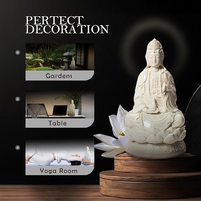 Top Ceramic Guan Yin Statue - Handmade Quan Yin, Kwan Yin, Quan Am, Kuan Yin for Meditation Altar, Female Buddha Statue - Goddess of Mercy and Compassion, Chinese Decor, Chinese Gifts