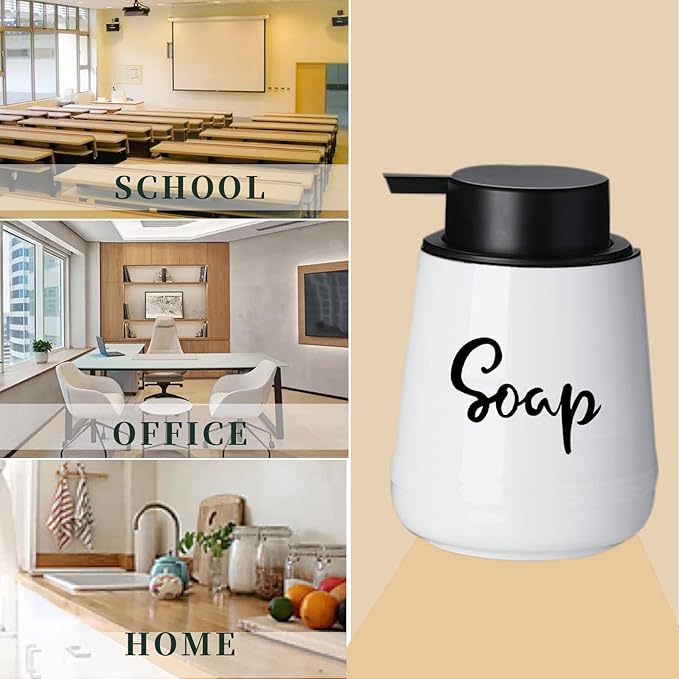 LEETOYI Farmhouse Ceramic Soap and Lotion Dispenser Set with Pump 14oz for Bathroom (White)