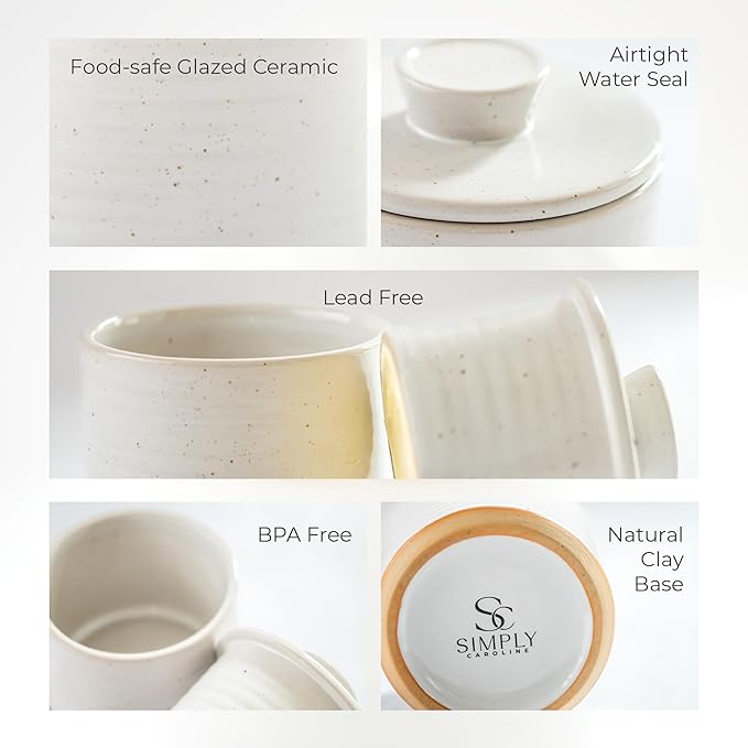 Premium Ceramic Butter Crock with Water Seal | Large 3-Stick Capacity Farmhouse French Butter Keeper | Speckled Stoneware & Natural Clay | Gift-Ready Packaging, Keeps Butter Soft & Spreadable