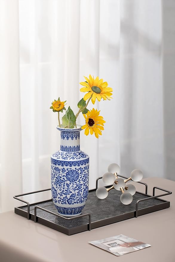 Blue and White Vase, Blue Vase, Chinoiserie Vase, Ginger Jar Vase for Home Decor, Porcelain Decor,10" H