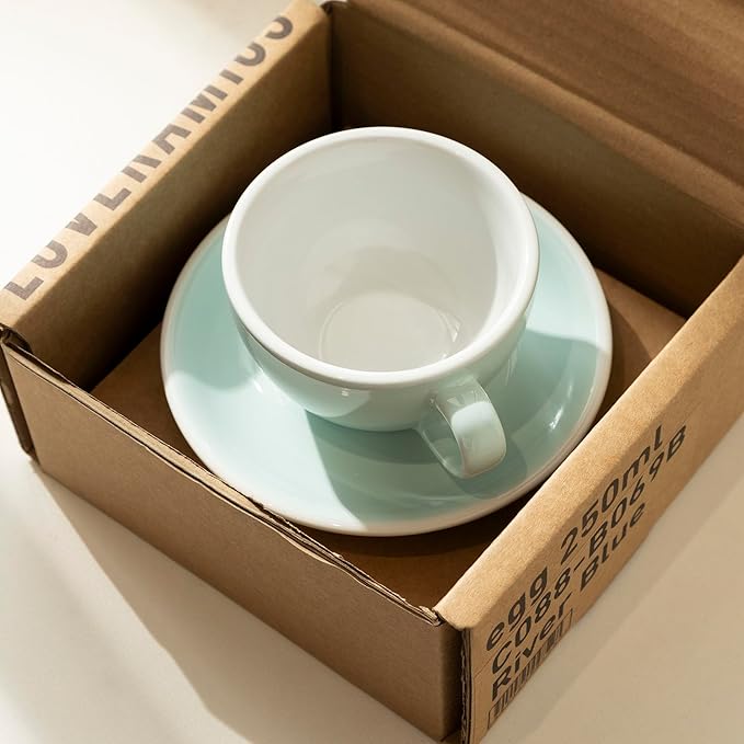 Loveramics Cappuccino Cup with Saucer, 8 oz Ceramic Coffee cup with Round Bottom for Cappuccino, Latte, Tea, Espresso, Thick-walled Stoneware Cup Set for Barista - Regular Colours (River Blue, 8OZ)