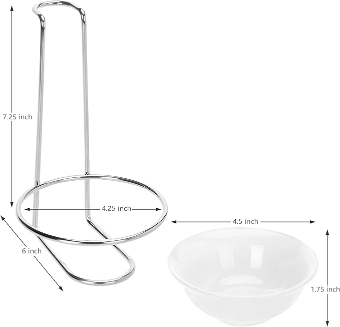 MyGift White Ceramic Ladle Holder Spoon Rest, Upright Single Cooking Utensil Holder, Vertical Drip Catcher Dish with Stainless Steel Stand for Kitchen Counter