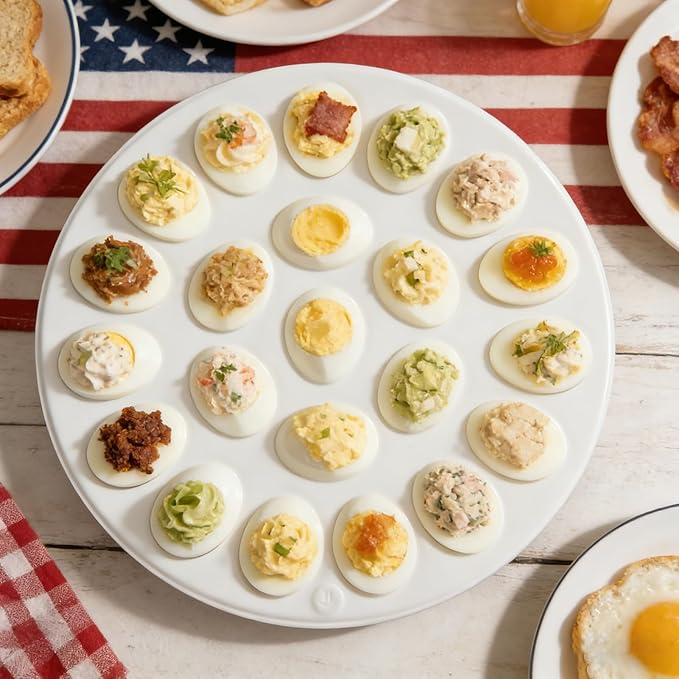 Cinf Ceramic Deviled Egg Containers Deviled Egg Platter Easter Gift Carrier Holder Trays with 22 Slots for Holiday Party and Home Kitchen,Dishwasher Safe,White (No lid included)