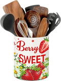 Strawberry Kitchen Decor, 6.5inch Ceramic Utensil Holder with Strawberry Design, Rustic-Style Indoor Kitchen Utensil Storage Rack, Ideal for Spoon Storage and Cooking Tools, Gift for Kitchen Organizer