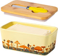 Mushroom Butter Dish with Lid,Large Butter Crock Keeper Saver,Ceramic Butter Container for Countertop with Highly Sealed Silicone Thick Wooden Lid for Kitchen Farmhouse Decor (Yellow, Mushroom)