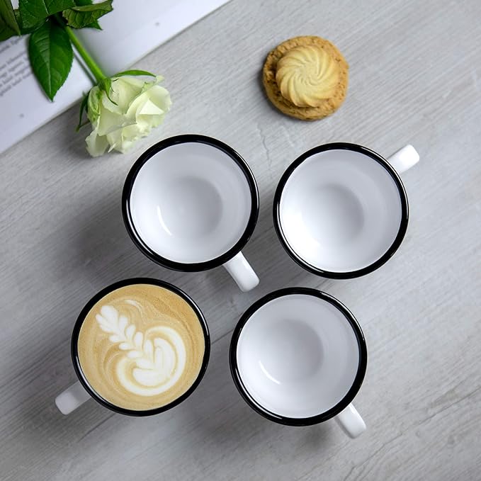City to Cottage Handmade White And Black Polka Dot Ceramic 8.4oz/250ml | Cappuccino, Coffee, Tea Cup and Saucer, Unique Designer Pottery for Tea Lovers