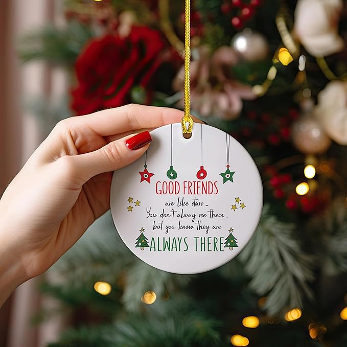 NGHYANA Ceramic Christmas Ornament 3.2 Inch Good Friends Quote Holiday Decoration