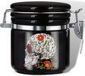Sugar Skull Stash Jar Half Oz (250ml), Odor Smell Proof Jar Airtight Container Keep Herbs Fresh Storage, Flower Skull Bowl Bottle Holder - Goth Skull Decor Gothic Sugar Skull Gifts for Women -Black