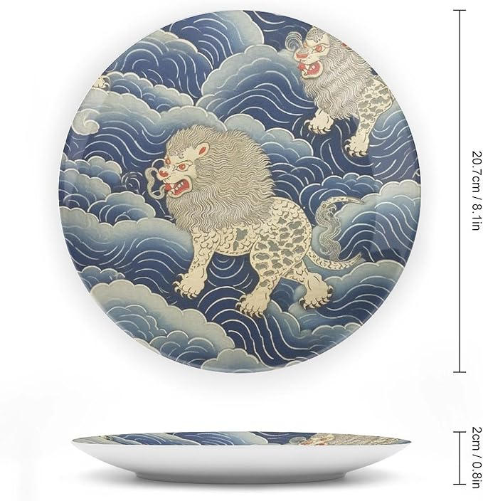 Blue Tibet Tiger China Plates of 6", 7", 9", 10", Customize Hanging Decorative Tiles, Display Club Decorations Farmhouse, with Vertical Stand