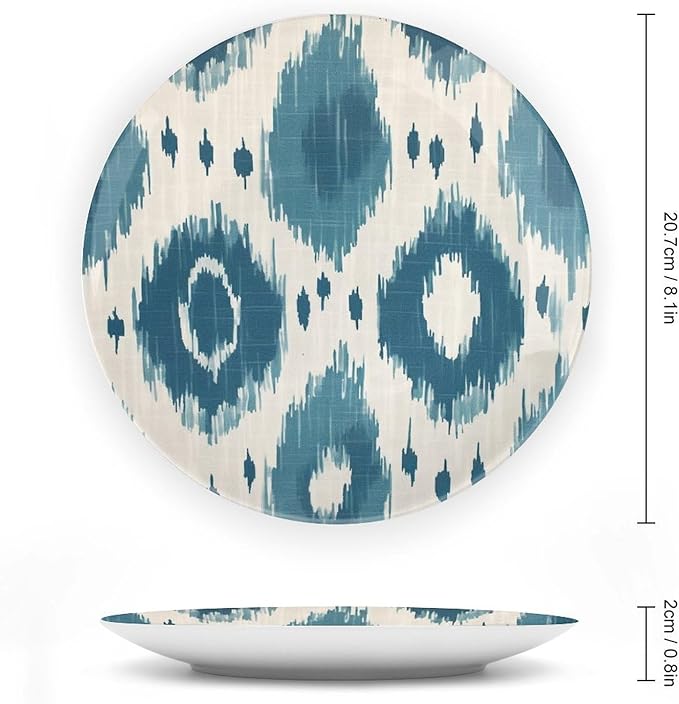 Plates Ceramic Blue Ikat Customize Decor for Club Housewarming Gifts Art Decoration Home Chinese Plates with Display Stand And Hook Up, Multi Sizes by Choosing, Gifts for Men Women