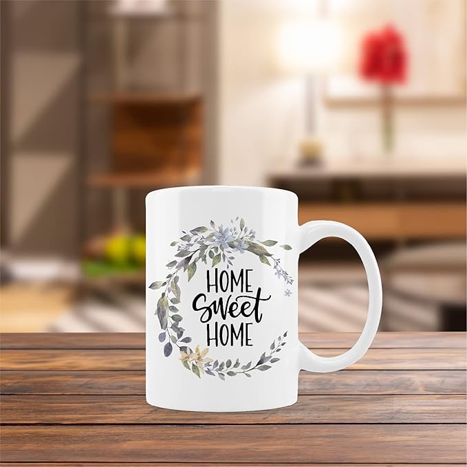 kunlisa Sweet Home Decor Mugs Cup,Home Sweet Home Wreath Sign Ceramic Mug-11oz Coffee Milk Tea Mug Cup,Home Owner Mug,Housewarming Gifts For New Home,Women Mom Newlyweds Gift