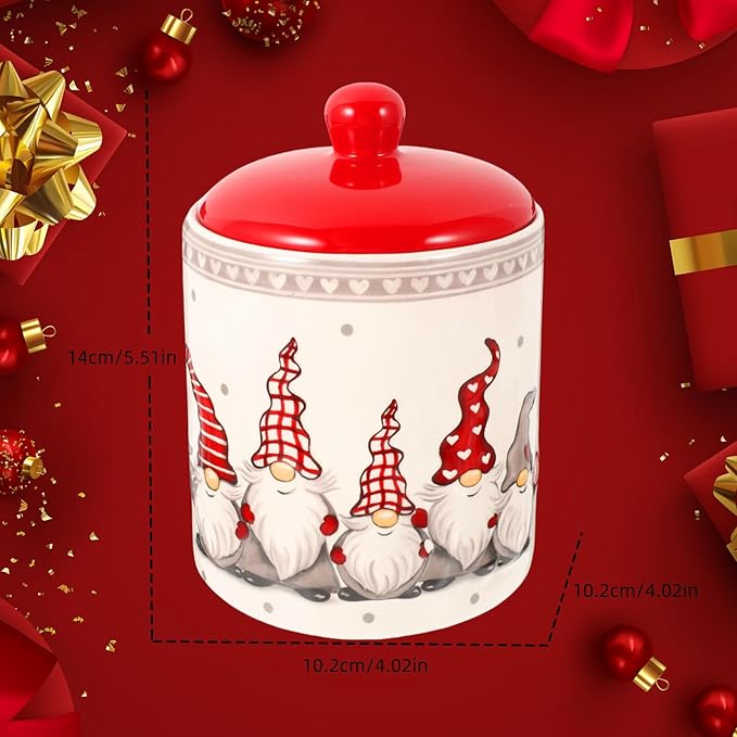 Cookie Jars with Airtight Lid, Christmas Themed Winter Holiday Ceramic Cookie Jar, Xmas Ceramic Storage Container for Cookies,Candy,Nut,Chips Holiday Christmas Decoration