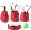 Ceramic Bathroom Accessories Set 4 PCS,Bathroom Toothbrush Holder Set,Soap and Toothbrush Holder Set,Include Toothbrush Holder,Soap Dispenser,Tumbler,Soap Dish,Bathroom Sets Decor Organizer (Red)