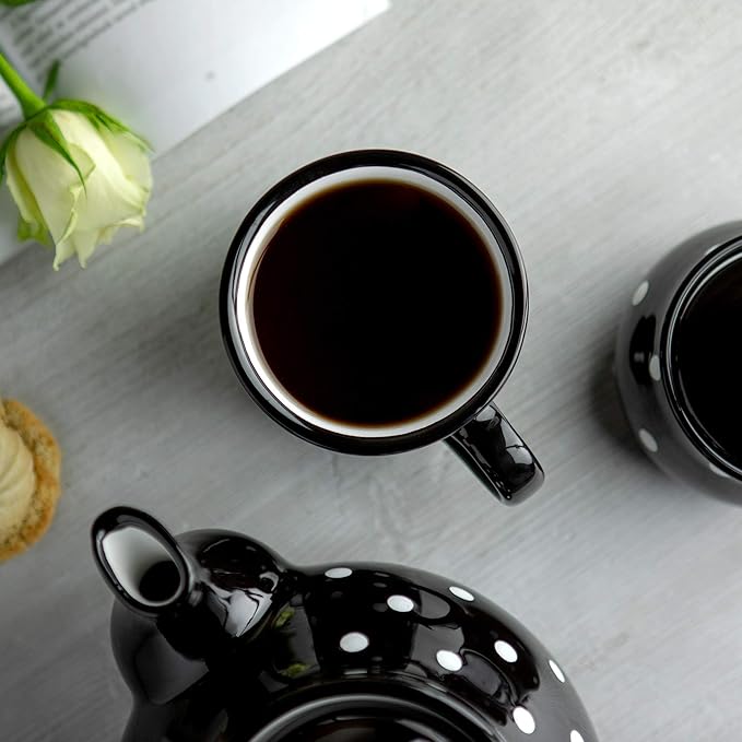 City to Cottage Handmade Black and White Polka Dot Ceramic Extra Large 17.5oz/500ml | Hot Chocolate, Coffee, Tea Mug, Cup with Handle Unique Pottery Gift for Tea Lovers
