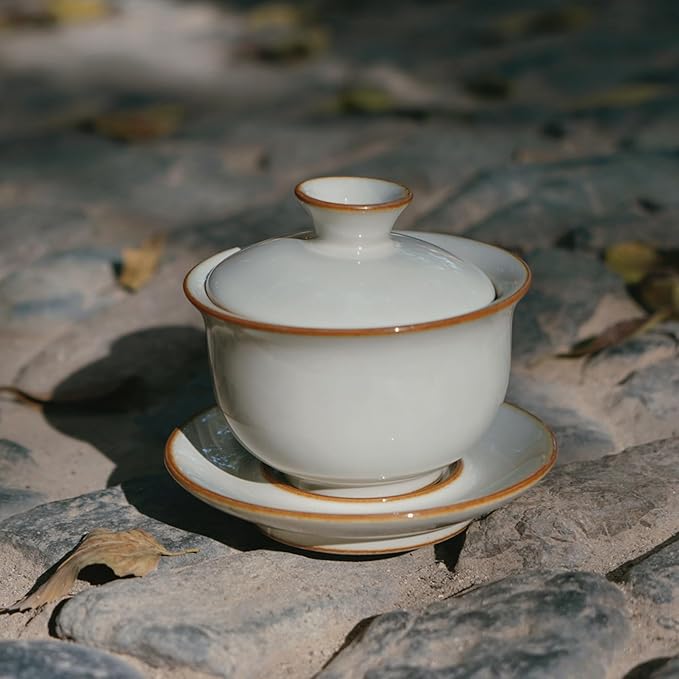 Luxury Gaiwan Tea Set Gift for Tea Lovers – Hand-Signed Handmade Longquan Celadon Gaiwan with Lid and Saucer, Premium Gongfu Tea Cup, Tea Ceremony Wedding Housewarming Gift