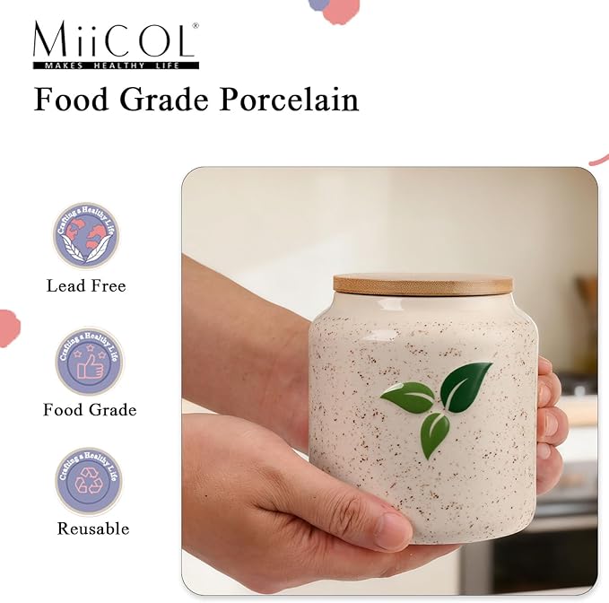 Miicol Ceramic Storage Canister, Tea Canister with Airtight Lid, Round Food Storage Container, Kitchen Storage Jar for Coffee Bean, Flour, Sugar, Pasta, Spices, 20 fl.oz