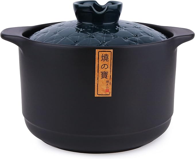 Ceramic Cooking Pot - Japanese Donabe/Chinese Casserole/Clay Pot - Blue 4.2L/4.4QT with Lid