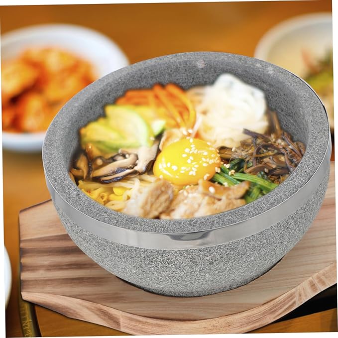 Korean Bibimbap Stone Bowl with Tray Dolsot Bowl for Soup and Cooking Kitchenware for Authentic Korean Cuisine for Bibimbap and Stews