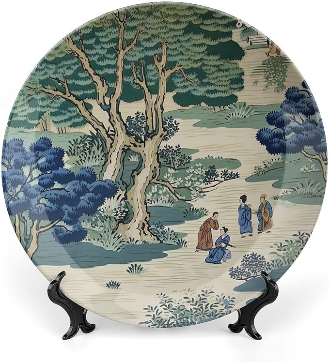 Asian Scenic Dynasty Blue And Green Decorative Plate for Display Farmhouse Housewarming Gifts Supplies Wedding Wall Holiday Party Decorations Custom Gifts for Men Women Christmas, 6", 7", 9", 10"