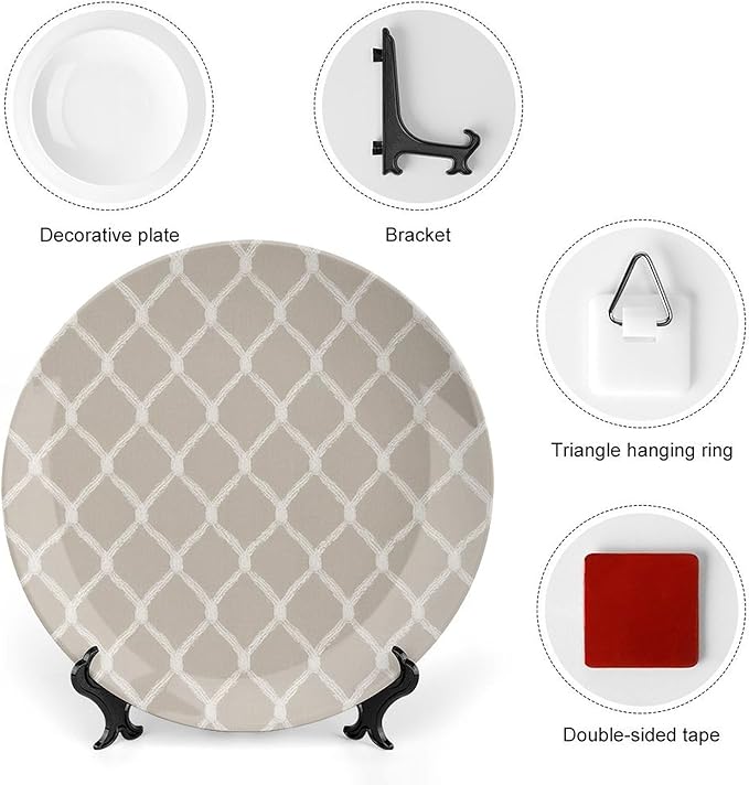 Geometric Asian Check Plates Ceramic Decor for Farmhouse Housewarming Gifts Wedding Customize Birthday Idea Gifts Wall Hanging Decoration with 1 Display Stand, Multi Sizes by Choosing