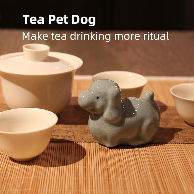 12 Chinese Zodiac Tea Pet, Unique Crackle Ru Porcelain, Traditional Chinese Cultural Tea Accessory, Asian Home & Office Decor, Gift for Tea Lovers & Anniversaries (Dog 1pc)