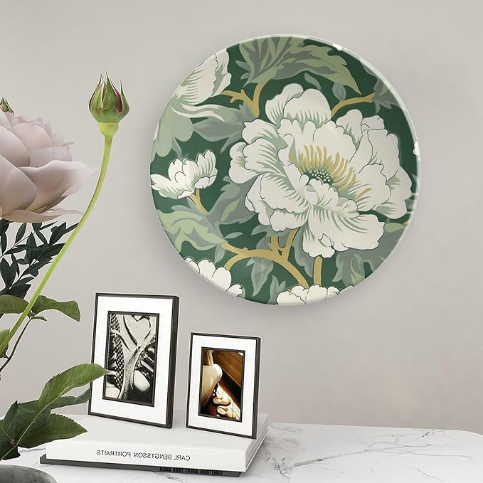 Green And White Chinoiserie Pastel Floral Vintage Plates for Display Farmhouse Office Supplies Kitchen Housewarming Gifts Holiday Party Decorations Customize Gifts for Men Women Halloween