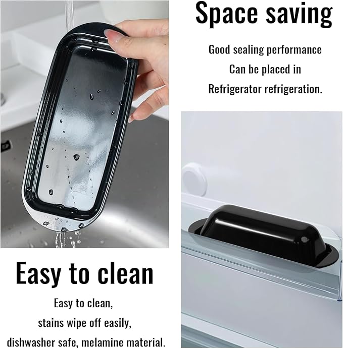 BPA-Free Melamine Butter Dish with Lid & Stainless Steel Knife - Farmhouse Butter Keeper for Countertop & Refrigerator, Dishwasher Safe, Holds 1 Stick with East & West Coast Butter-Black