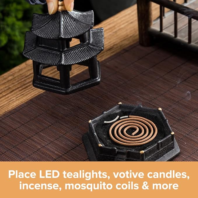 Mini Pagoda Lantern Stand - Asian Garden Decor - Japanese Decor Incense Burner - Zen Garden Sculptures & Statues - Tabletop Pagoda Lantern Decor - Candle Holder - Feng Shui Yard Art - Oriental Decor