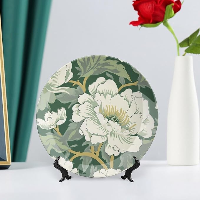 Green And White Chinoiserie Pastel Floral Vintage Plates for Display Farmhouse Office Supplies Kitchen Housewarming Gifts Holiday Party Decorations Customize Gifts for Men Women Halloween