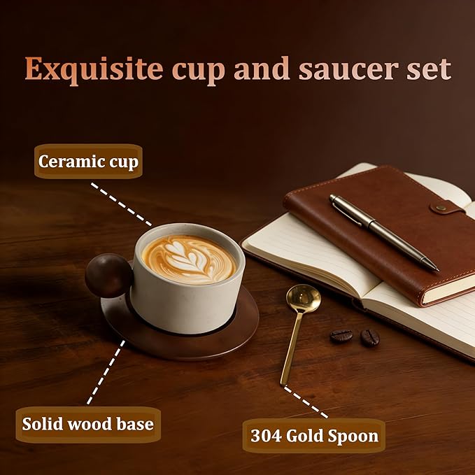 10OZ Cup and Saucer Set,Vintage-style Aesthetic Coffee Cup,coffee Mug with Saucer,Tea Cup and Saucer Set,Ceramic Mug